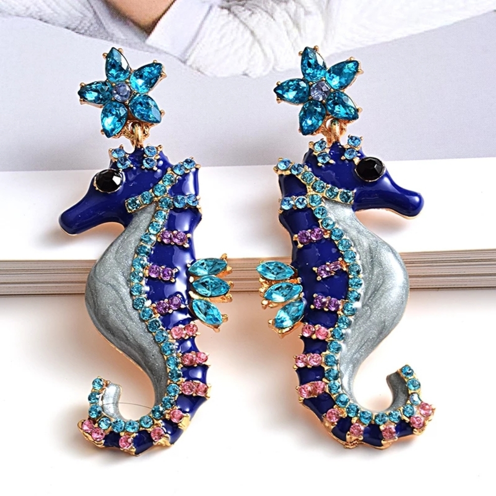 Seahorse Earrings with crystals and enamel